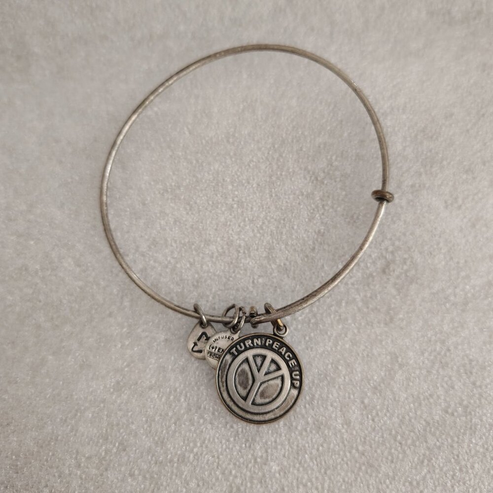 Alex and Ani Turn Peace Sign Up Silver Charm Bracelet Bangle   162